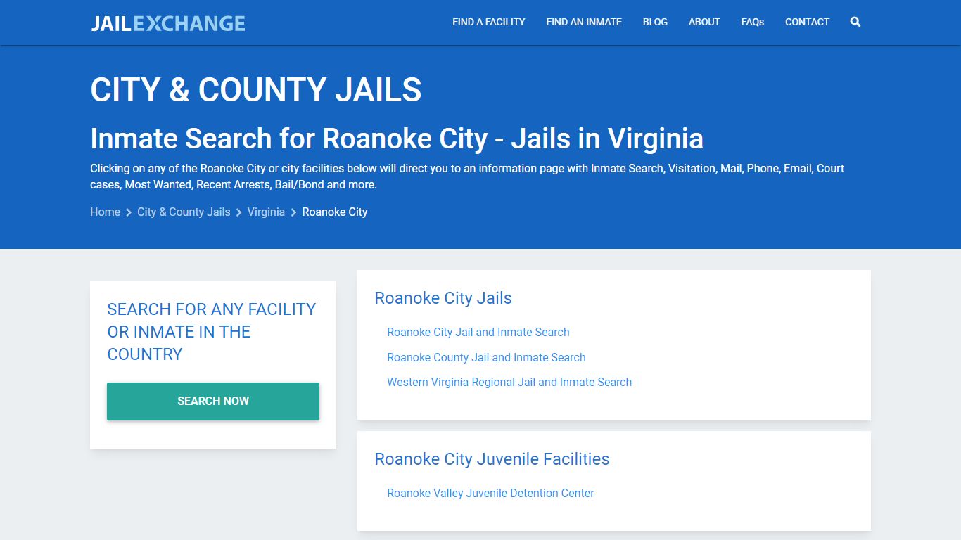 Inmate Search for Roanoke City | Jails in Virginia - Jail Exchange